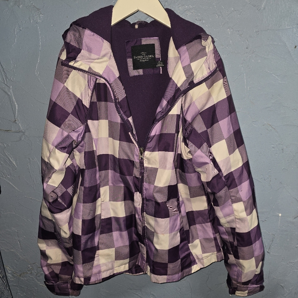 Faded Glory Purple And White Checkered Lightweight Jacket Sz XL